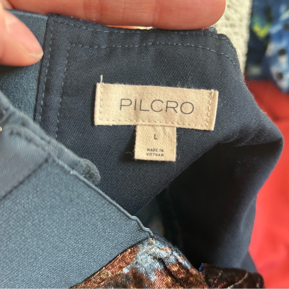 Pilcro Anthropologie velvet flyaway tank top blue and brown textured blouse - Picture 6 of 6
